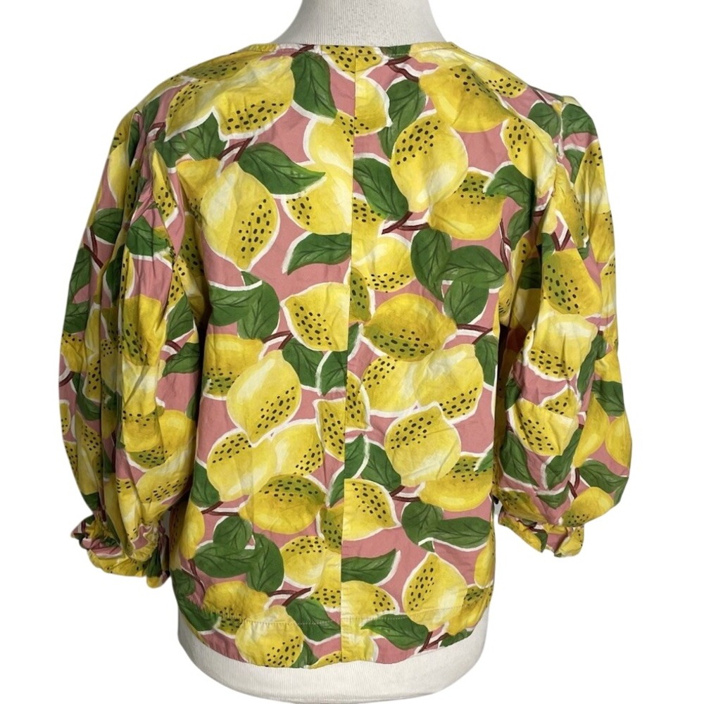 Farm Rio Fresh Lemons Puff Sleeve Shirt Top Button Front Medium - Picture 3 of 5